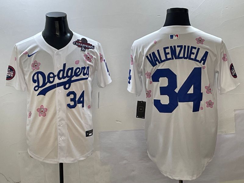 Men Los Angeles Dodgers #34 Valenzuela White Sakura Edition 2025 Nike MLB Jersey style 5->los angeles dodgers->MLB Jersey